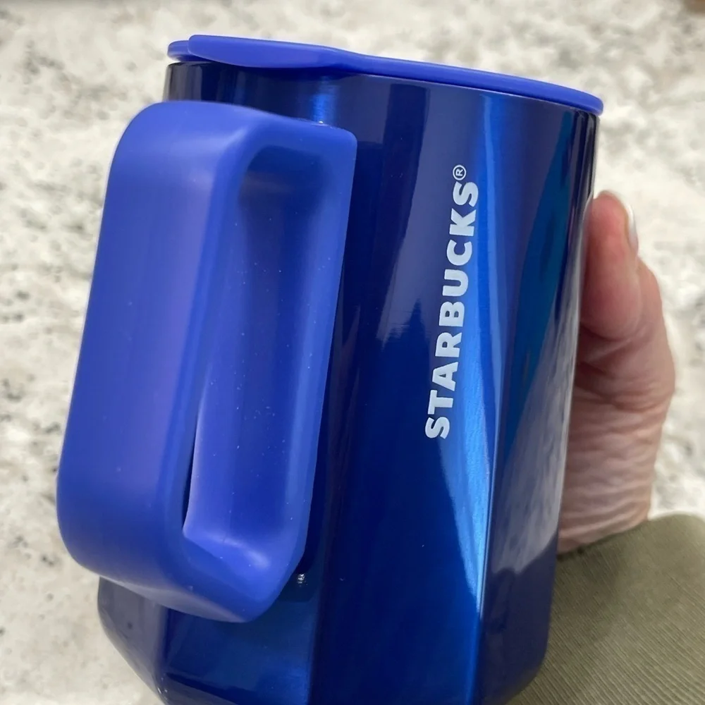 Starbucks 2024 Cobalt Blue Geo Holiday Contour SS Mug. NWT. Great color! NEW! - Picture 4 of 8